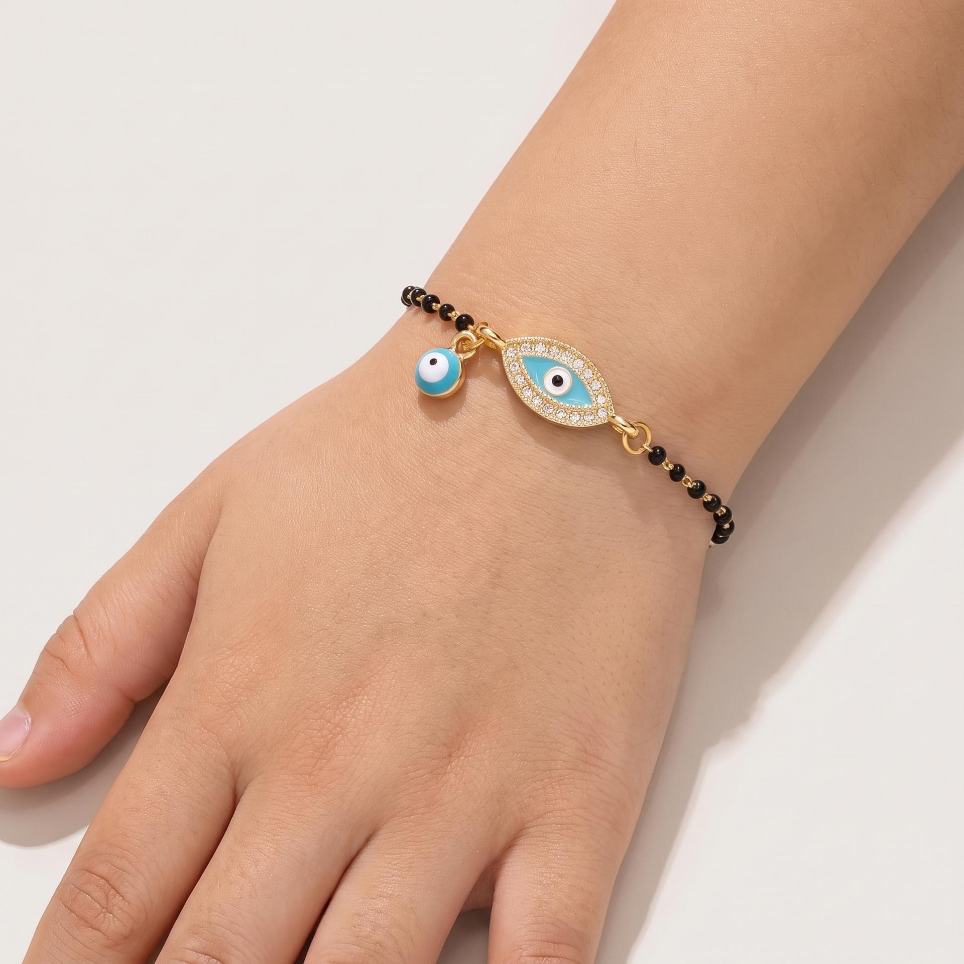 Watchful Eye — Pavé Outline Evil Eye Beaded Charm Bracelet 3