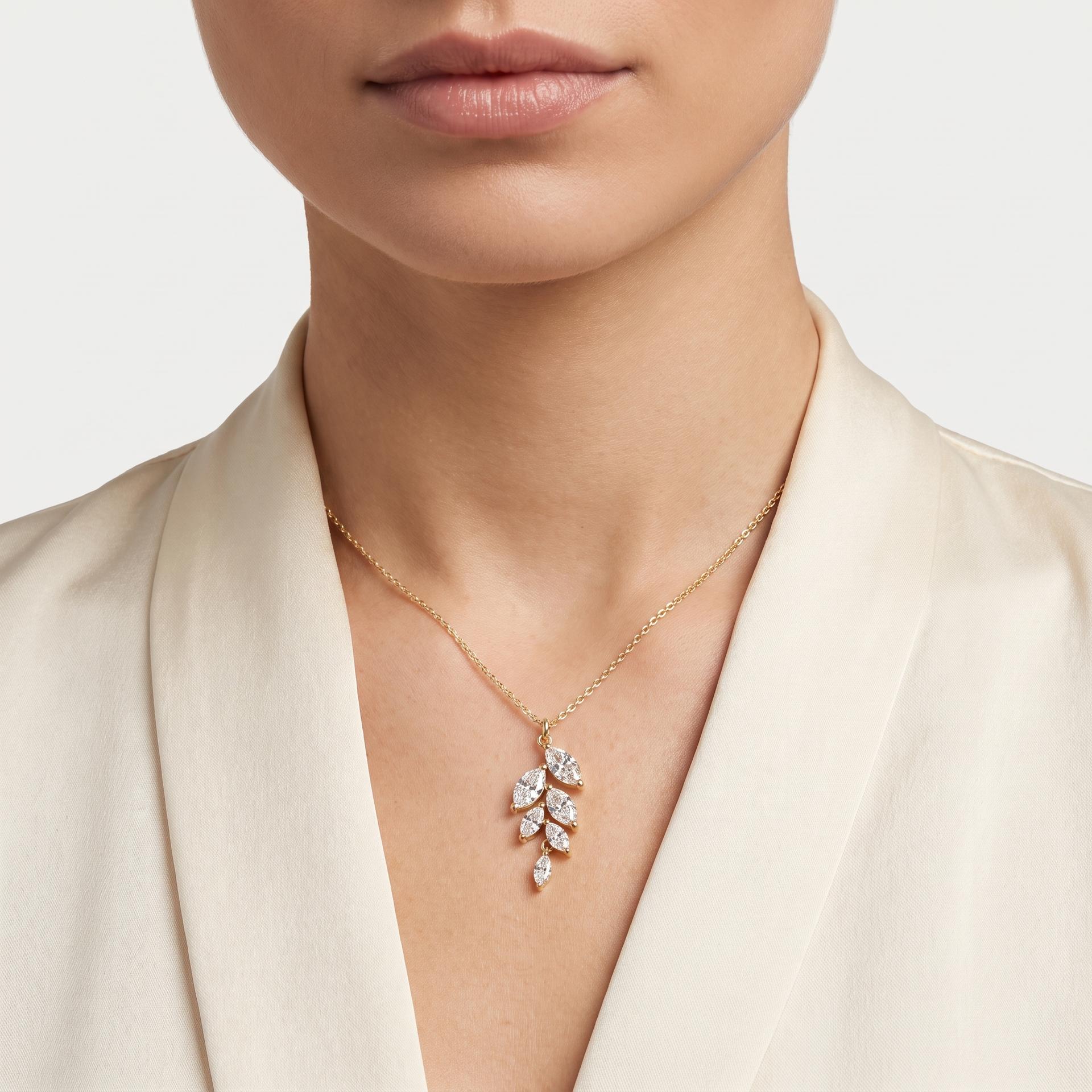 Marquise Cut Diamond Leaf Style Pendant 2