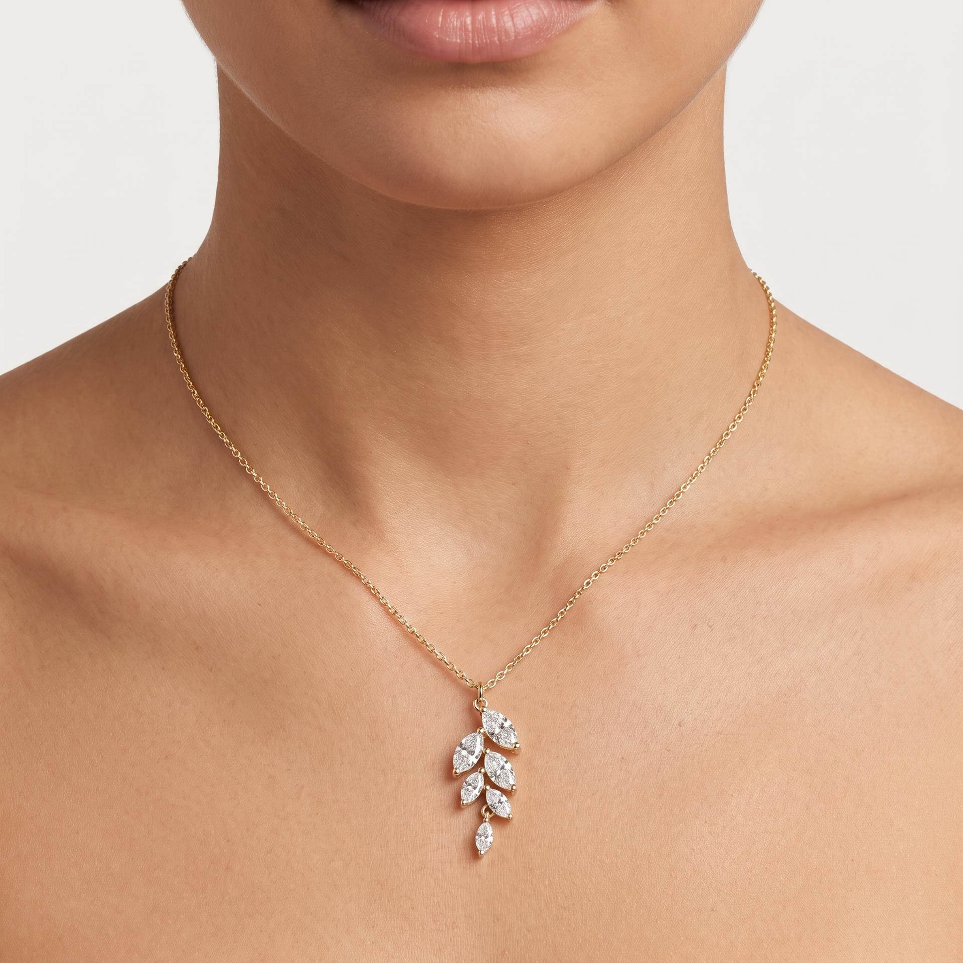 Marquise Cut Diamond Leaf Style Pendant 3
