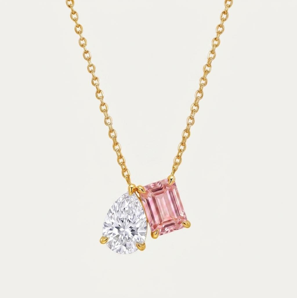 Pink Emerald and Pear-Cut Toi et Moi Pendant 1