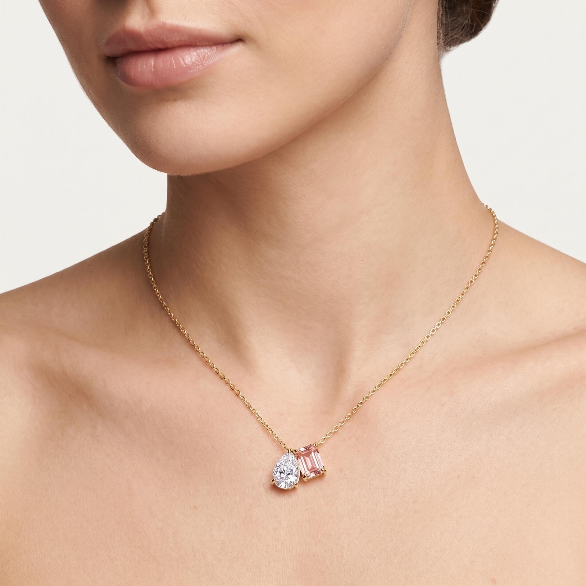 Pink Emerald and Pear-Cut Toi et Moi Pendant 2