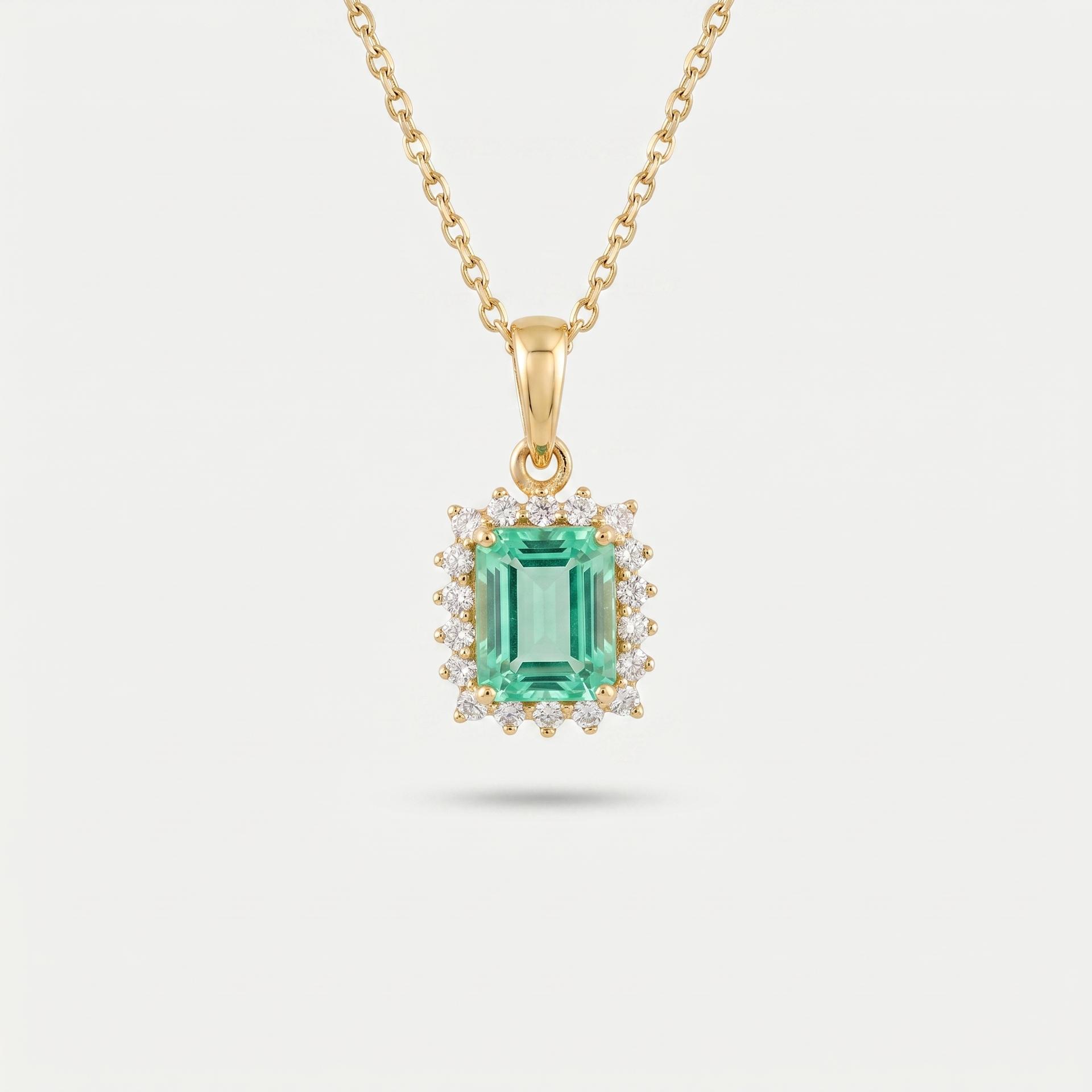 Emerald Diamond Halo Pendant 1