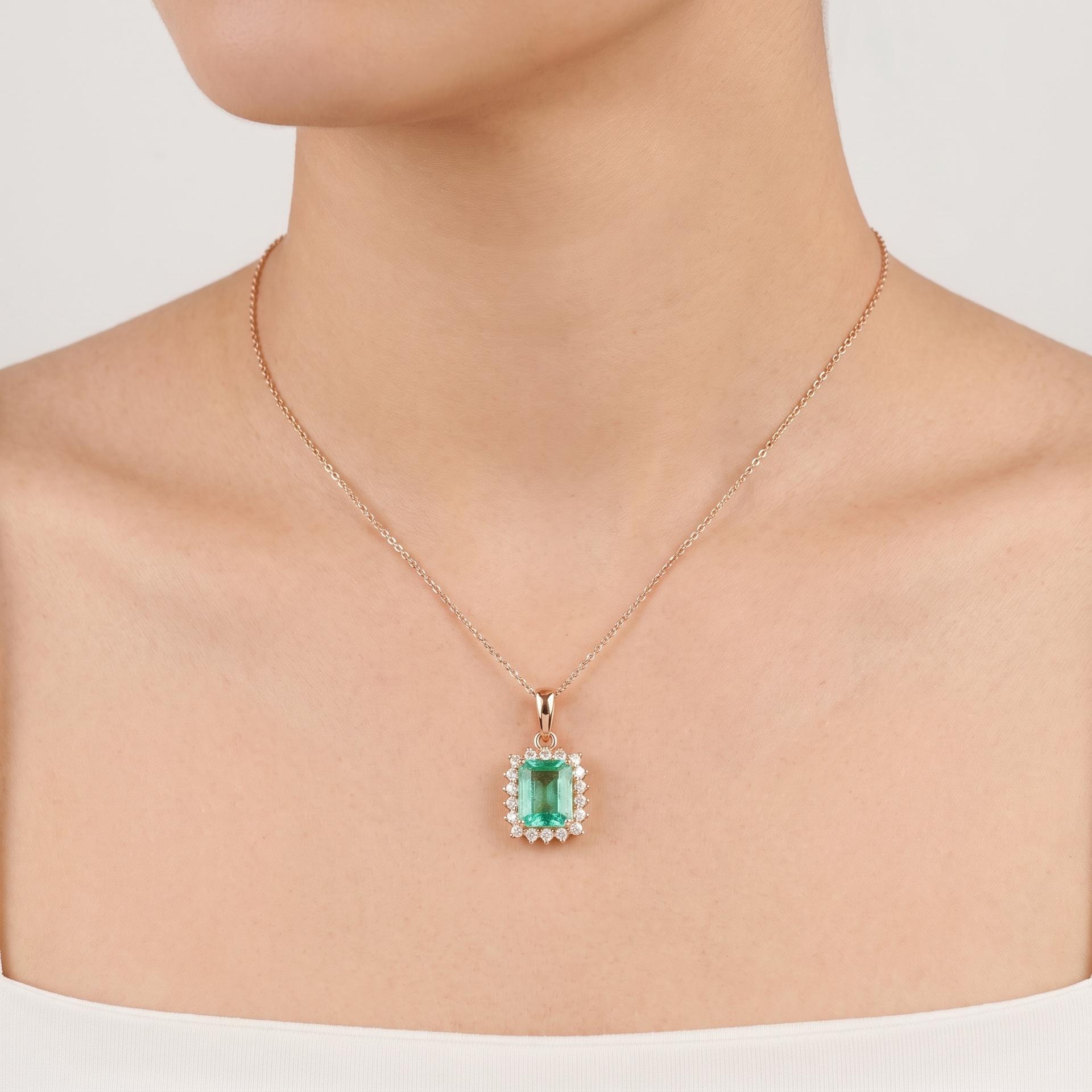 Emerald Diamond Halo Pendant 3