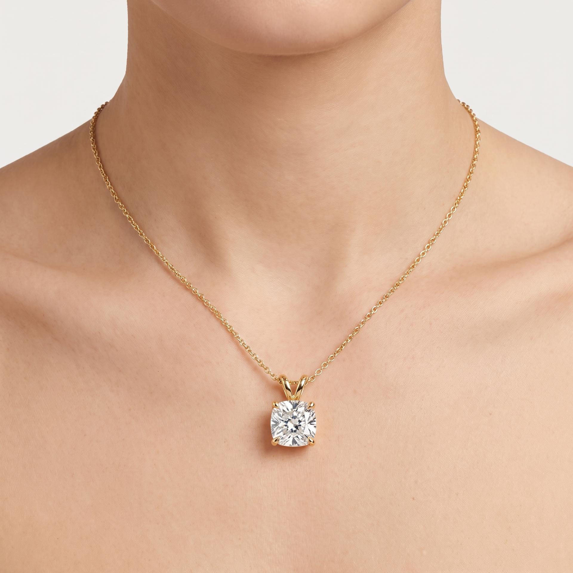 Cushion Cut Lab Grown Diamond Solitaire Pendant 3