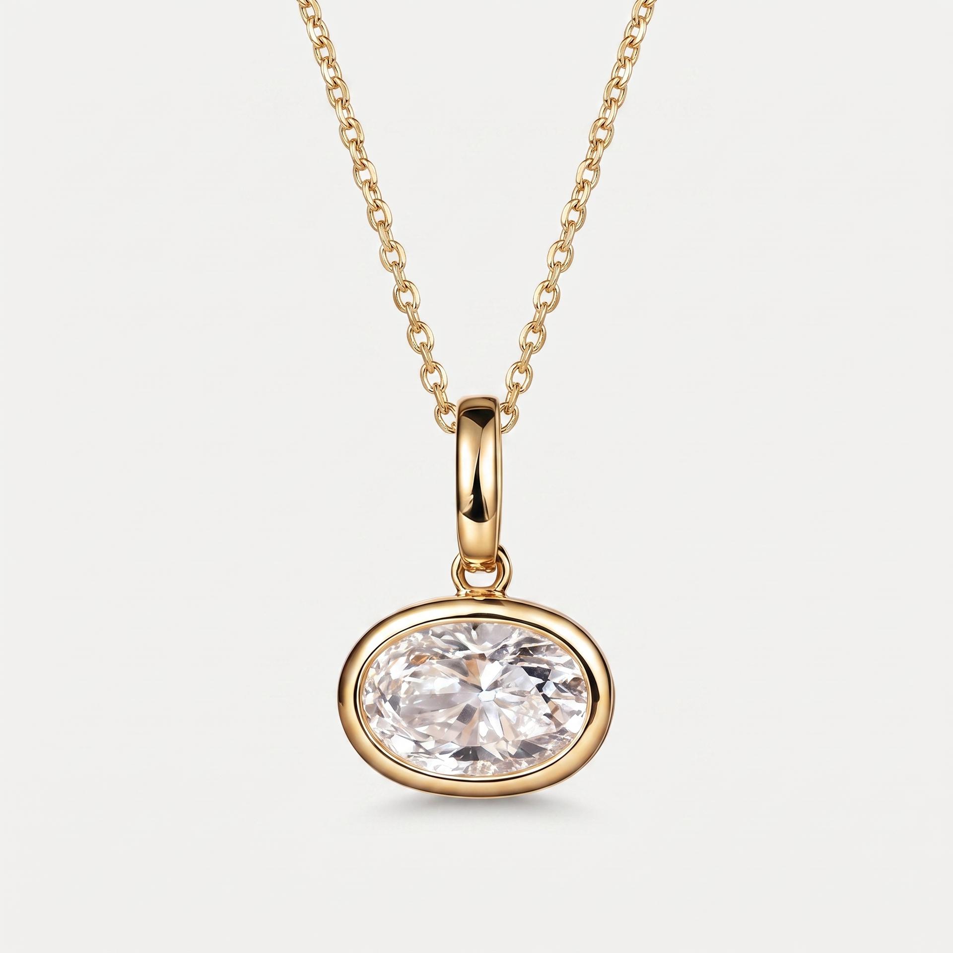 Bezel Set Horizontal Oval Solitaire Pendant 1