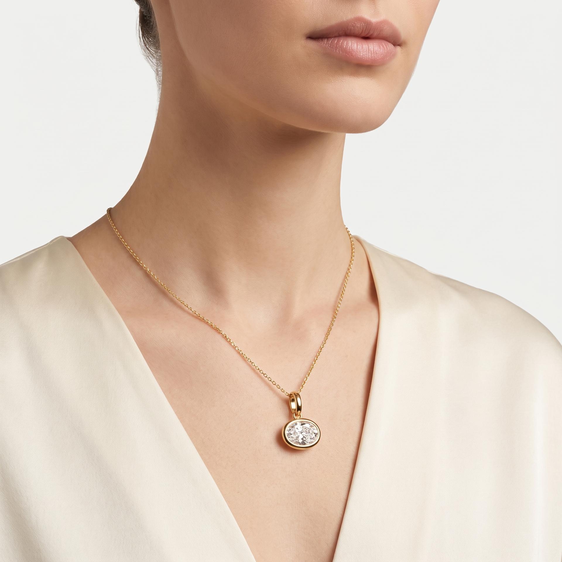 Bezel Set Horizontal Oval Solitaire Pendant 2