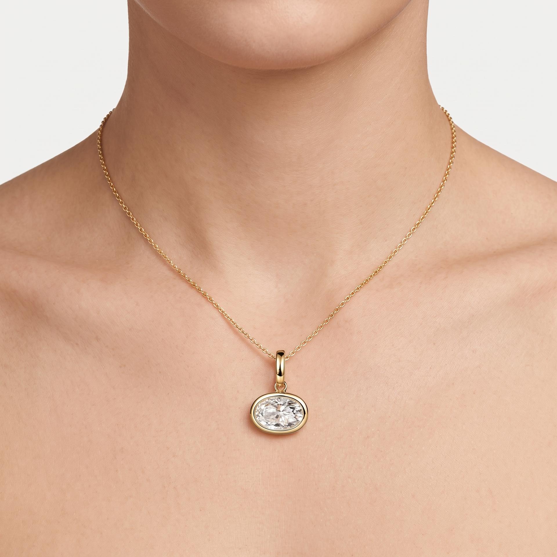 Bezel Set Horizontal Oval Solitaire Pendant 3