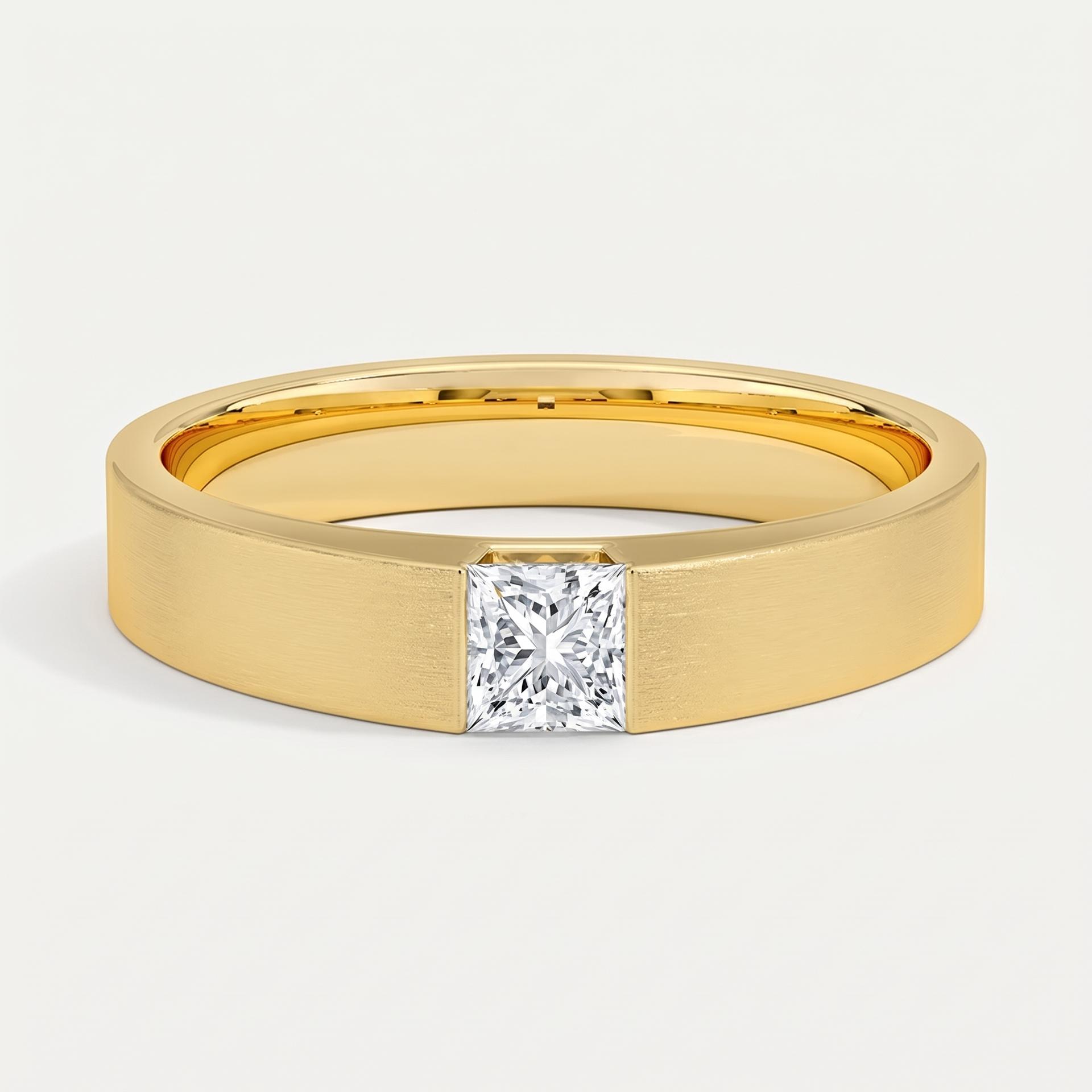 Princess Cut Flat Band Men's Ring